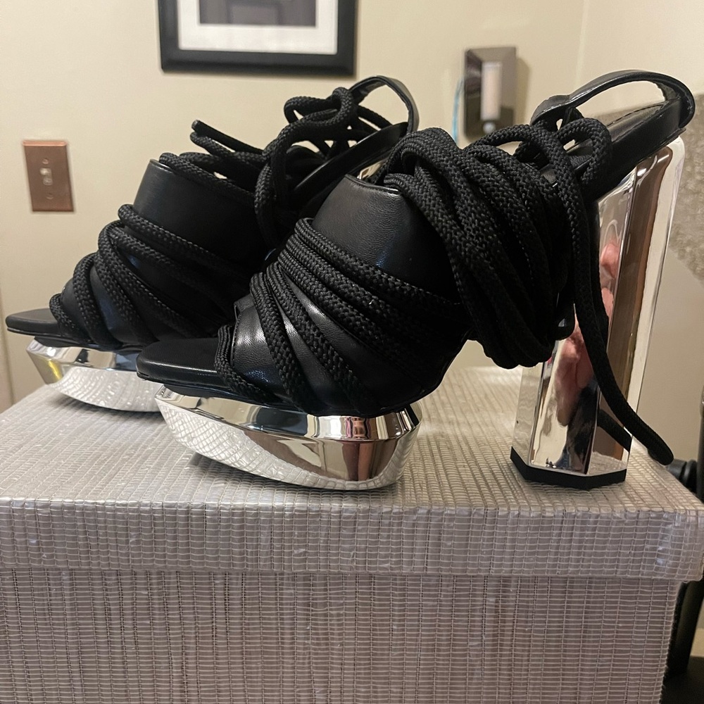 AKIRA Black and Silver Platform Heels